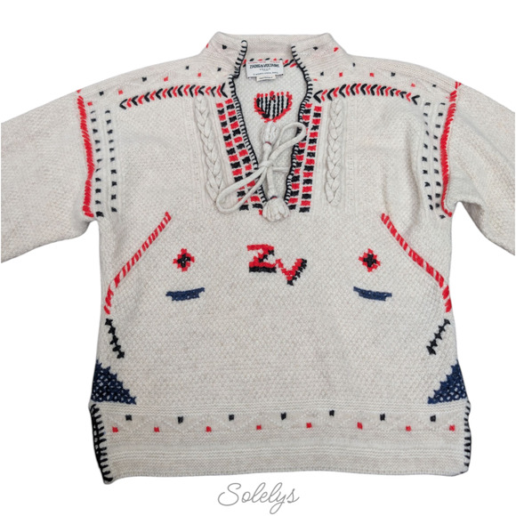 Zadig & Voltaire Défilé Amanda Embroidered Tie-Neck Merino Wool Cashmere Sweater - Picture 12 of 13